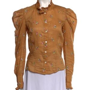Isabel Marant Tan Blouse with Floral Details Sam